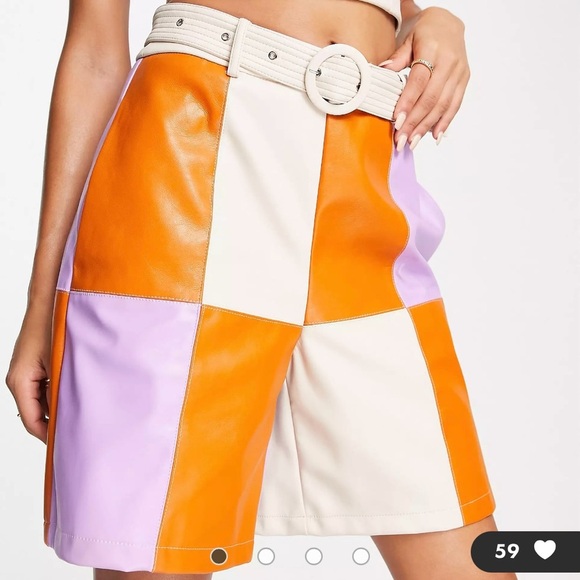 Colorblock Women's Shorts in Orange, Purple, and Cream - Picture 3 of 6